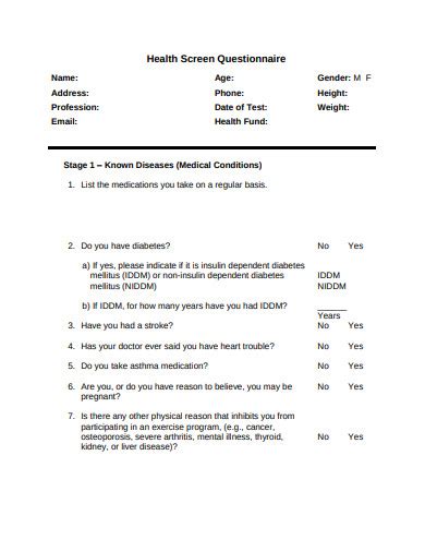 10 Health Screening Questionnaire Templates In Pdf Doc 10 Health Screening Questionnaire Templates In Pdf Doc