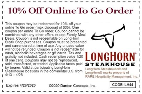 10% Off Online To Go Orders At Longhorn Steakhouse | Wilmington Coupons ... 10% Off Online To Go Orders At Longhorn Steakhouse | Wilmington Coupons ...