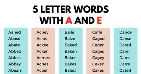 1700 Useful 5 Letter Words With A And E In English 7Esl 1700 Useful 5 Letter Words With A And E In English 7Esl