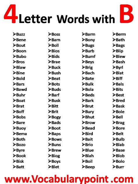 4 Letter Words Starting With B Vocabulary Point 4 Letter Words Starting With B Vocabulary Point