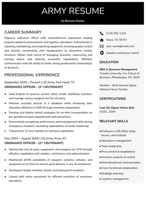 5 Military Resume Examples Templates 5 Military Resume Examples Templates