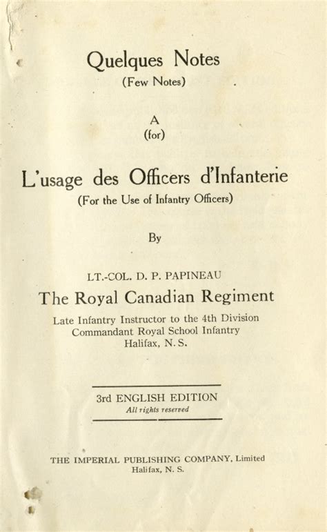 A Few Notes For The Use Of Infantry Officers Wartime Canada A Few Notes For The Use Of Infantry Officers Wartime Canada