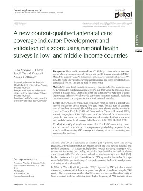 A New Content Qualified Antenatal Care Coverage Indicator Development A New Content Qualified Antenatal Care Coverage Indicator Development