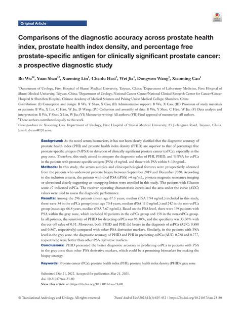 A Prospective Study Of The Prostate Health Index Density And A Prospective Study Of The Prostate Health Index Density And