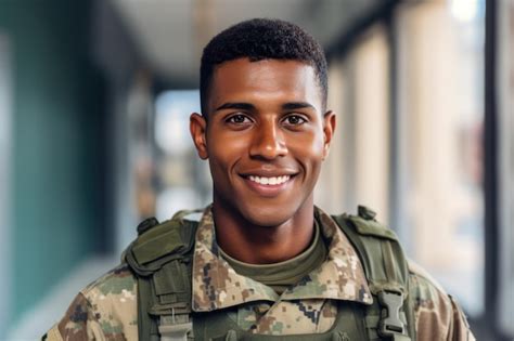 A Young Black Man In A Military Uniform Is Smiling And Posing For A A Young Black Man In A Military Uniform Is Smiling And Posing For A