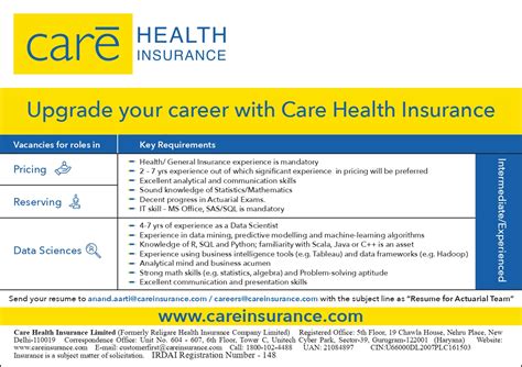Actuarial Opportunities With Care Health Insurance Limited Institute Actuarial Opportunities With Care Health Insurance Limited Institute