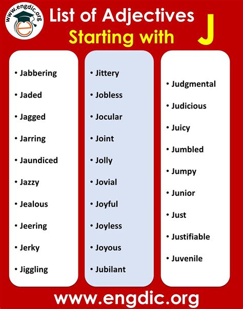 Adjectives Starting With J Adjectives English Vocabulary English Adjectives Starting With J Adjectives English Vocabulary English
