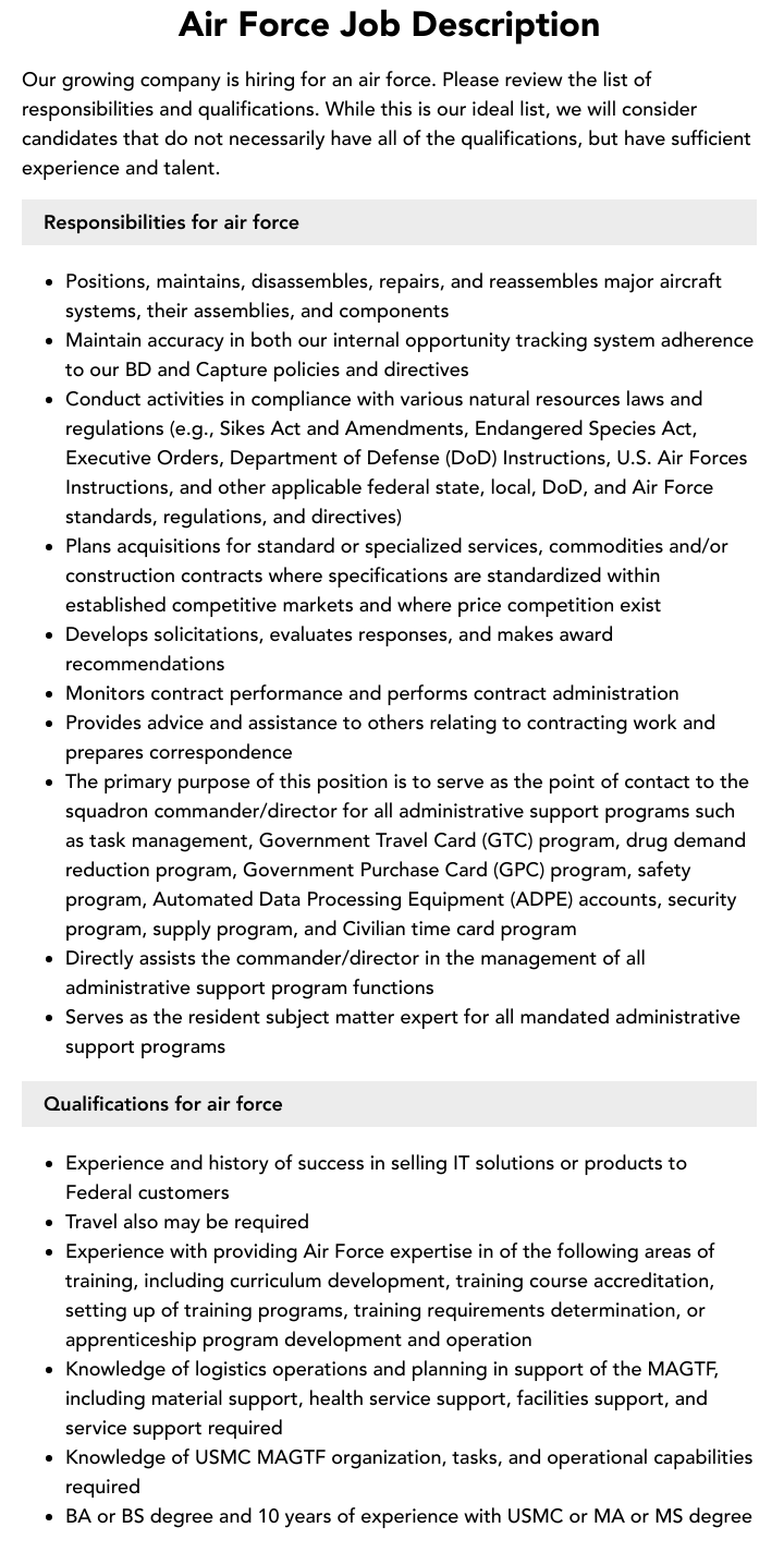 Air Force Job Description Velvet Jobs