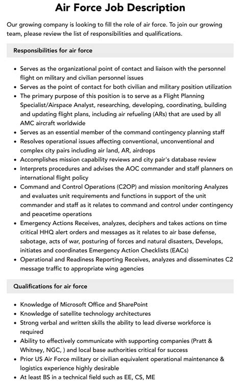 Air Force Job Descriptions