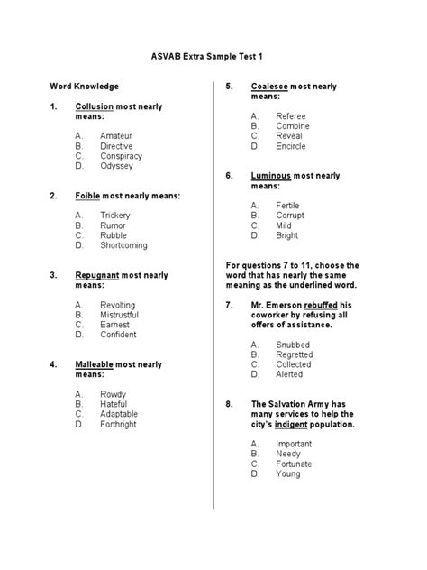 Asvab Extra Sample Test 1 Asvab Extra Sample Test 1