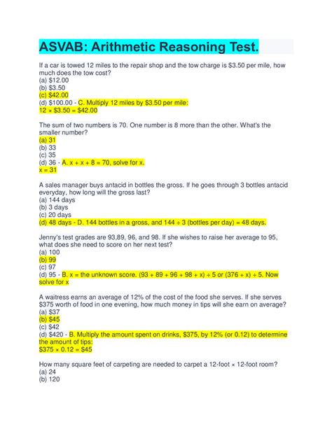 Asvab Practice Test And Answers