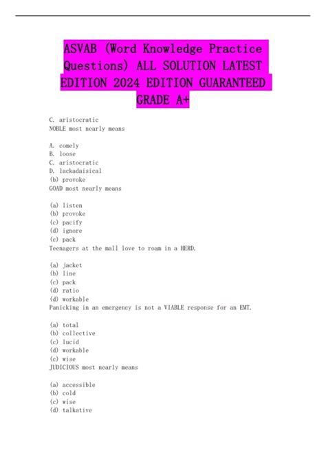 Asvab Word Knowledge List 2024