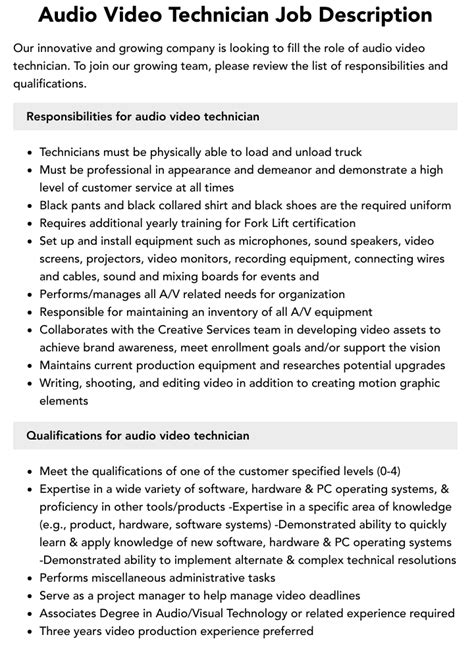 Audio Visual Technician Job Description Velvet Jobs Audio Visual Technician Job Description Velvet Jobs