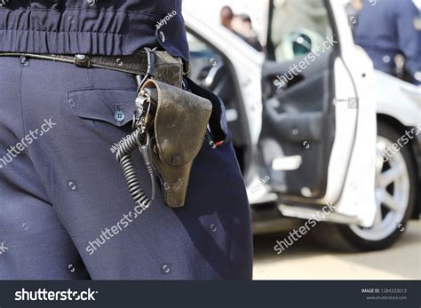 Back View Japanese Police Officers Gun Foto De Stock 1284333013 Back View Japanese Police Officers Gun Foto De Stock 1284333013