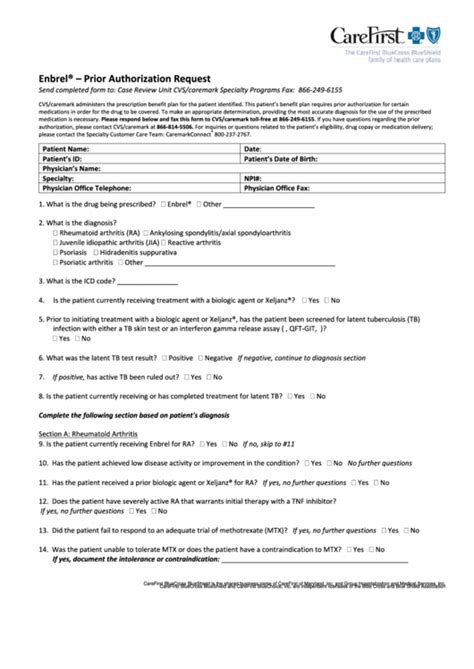 Carefirst Prior Authorization Request Enbrel Printable Pdf Download Carefirst Prior Authorization Request Enbrel Printable Pdf Download