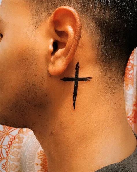 Cross Behind Ear Tattoo Guy Cross Behind Ear Tattoo Guy