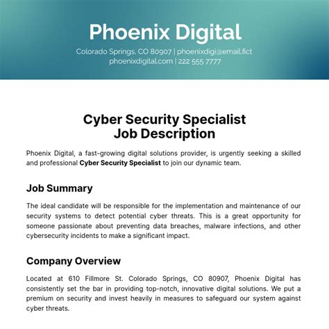 Cyber Security Job Description Template Cyber Security Job Description Template