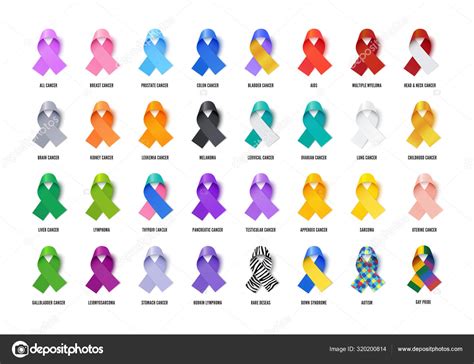 Different Awareness Ribbons Realistic Vector Illustrations Set Stock