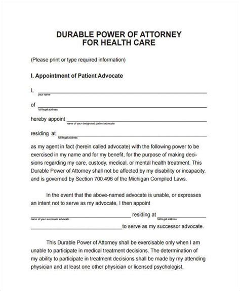 Durable Power Of Attorney For Healthcare