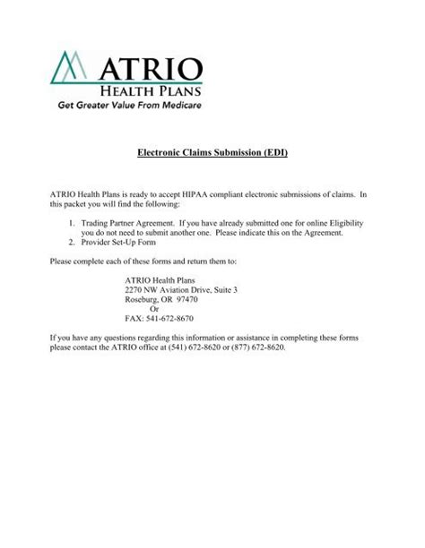 Electronic Claims Submission Edi Atrio Health Plans Electronic Claims Submission Edi Atrio Health Plans