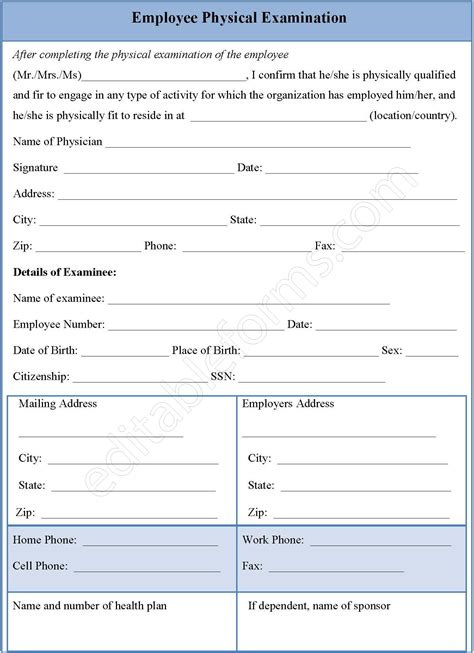 Employee Physical Examination Form