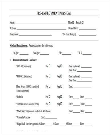 Employment Physical Exam Requirements