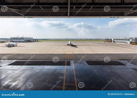 Empty Airport Terminal With View Of Runway And Planes Landing And Empty Airport Terminal With View Of Runway And Planes Landing And