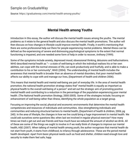 Essay On Youth Mental Health