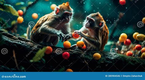 Exotic Monkeys Stealing Fruit In A Tropical Jungle Generative Ai Stock Exotic Monkeys Stealing Fruit In A Tropical Jungle Generative Ai Stock