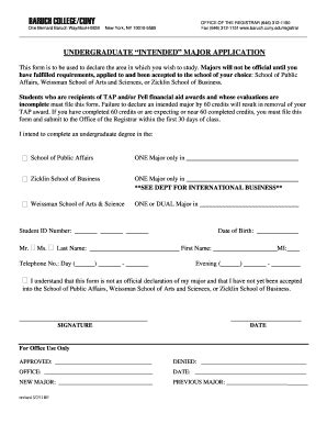 Fillable Online Baruch Cuny Intended Major Form Baruch College Cuny Fillable Online Baruch Cuny Intended Major Form Baruch College Cuny