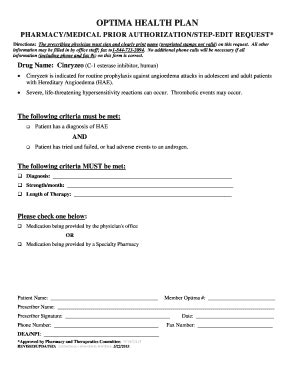 Fillable Online Cinryze Optima Health Providers Fax Email Print Fillable Online Cinryze Optima Health Providers Fax Email Print