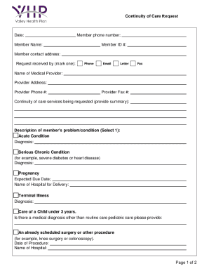 Fillable Online Continuity Of Care Request Form Valley Health Plan Fillable Online Continuity Of Care Request Form Valley Health Plan