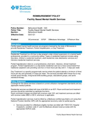 Fillable Online Facility Based Mental Health Services Blue Cross Mn Fillable Online Facility Based Mental Health Services Blue Cross Mn