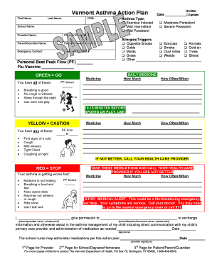 Fillable Online Healthvermont Vermont Asthma Action Plan Vermont Fillable Online Healthvermont Vermont Asthma Action Plan Vermont