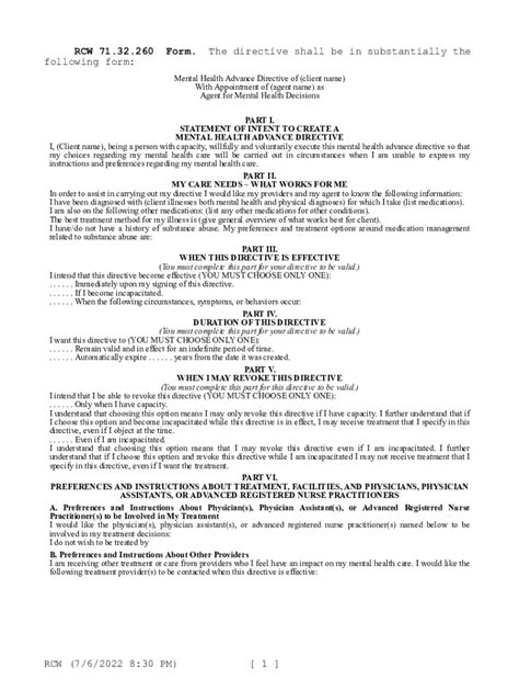 Fillable Online Rcw 71 32 260 Form The Directive Shall Be In Fillable Online Rcw 71 32 260 Form The Directive Shall Be In