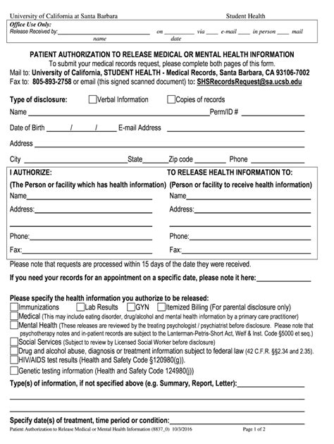 Fillable Online Release Of Information Ucsb Student Health Fax Email Fillable Online Release Of Information Ucsb Student Health Fax Email
