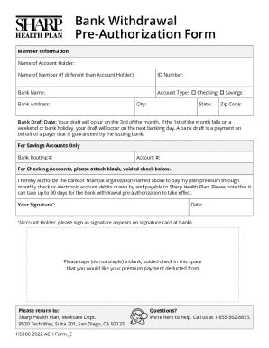 Fillable Online Sharp Health Plan 2022 Bank Withdrawal Pre Fillable Online Sharp Health Plan 2022 Bank Withdrawal Pre