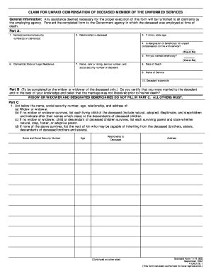Form 1174 Death Arrears