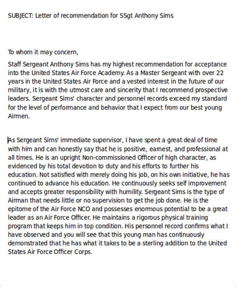 Free 6 Sample Air Force Letter Of Recommendation In Ms Word Pdf