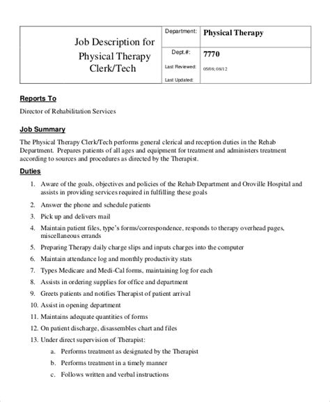 Free 9 Sample Physical Therapist Job Description Templates In Pdf Ms Free 9 Sample Physical Therapist Job Description Templates In Pdf Ms