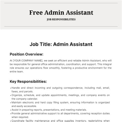 Free Admin Assistant Job Responsibilities Template To Edit Online Free Admin Assistant Job Responsibilities Template To Edit Online