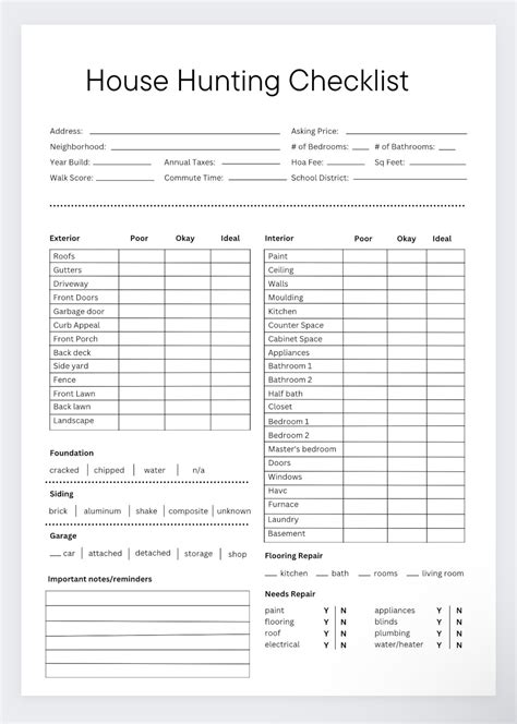 House Hunting Checklist New Home Checklist Real Estate Form House House Hunting Checklist New Home Checklist Real Estate Form House