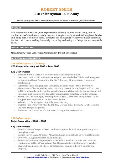 Infantry 11 Bravo On Resume