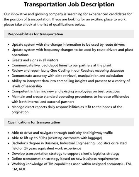 Job Description In Transportation Transport Informations Lane Job Description In Transportation Transport Informations Lane