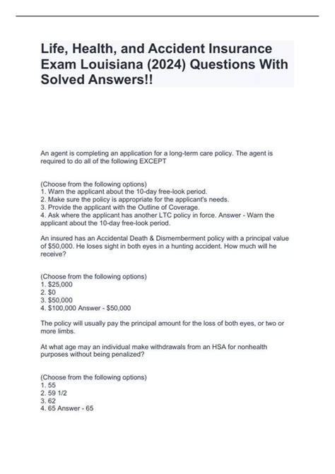 Life Health And Accident Insurance Exam Louisiana 2024 Questions Life Health And Accident Insurance Exam Louisiana 2024 Questions