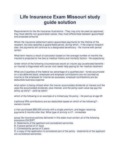 Life Insurance Exam Missouri Study Guide Solution Life Insurance Exam