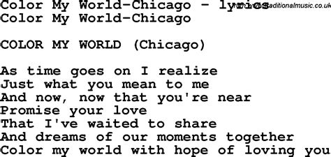 Love Song Lyrics For Color My World Chicago Love Song Lyrics For Color My World Chicago