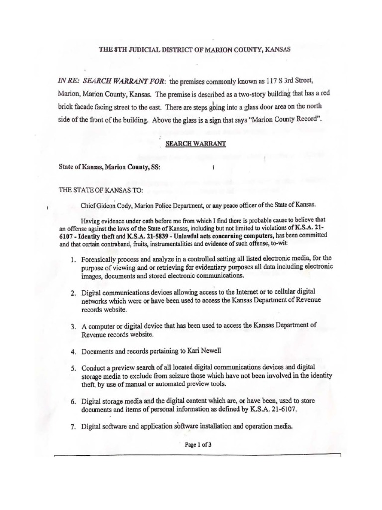 Marion County Record Search Warrant Withdrawn After Kansas Newspaper Raid Marion County Record Search Warrant Withdrawn After Kansas Newspaper Raid
