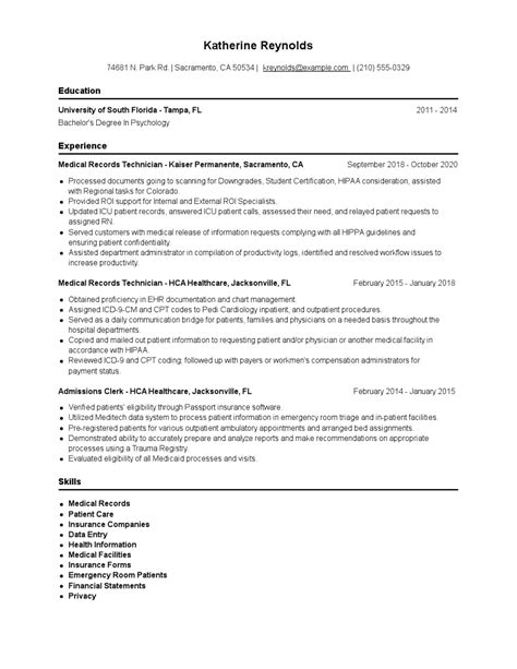 Medical Records Technician Resume Examples And Tips Zippia Medical Records Technician Resume Examples And Tips Zippia