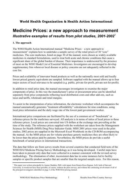 Medicine Prices Health Action International Medicine Prices Health Action International